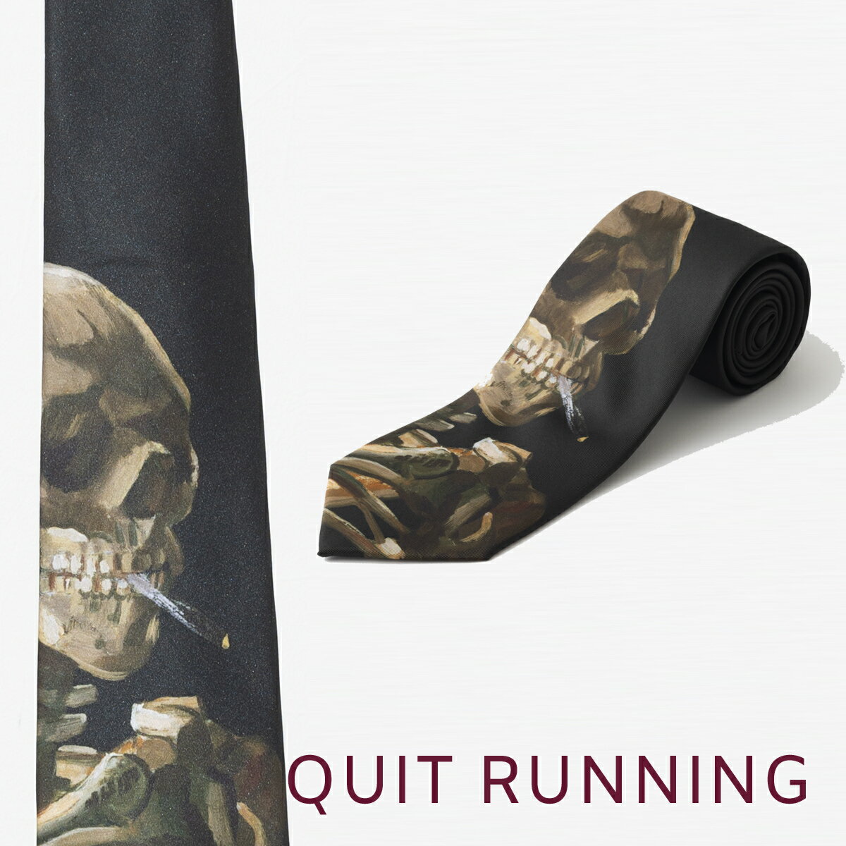 総柄とろみネクタイ 絵画 ゴッホ 火の付いたタバコをくわえた骸骨 デザイン アート 洗えるイージーケア 太め CHILLWORK ウォッシャブル 洗濯OK レギュラー チルワーク メンズ 英国ブランド 個性的 男性向け ビジネス 趣味 就活 ギフト 祝い 卒業式のサムネイル