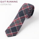 SALE セール コットンネクタイ ナロータイ Quit Running ネイビーバーガンディ ハンドメイド クイトランニング メンズ コットン 英国ブランド ロック 個性的 男性向け ビジネス 就活 ギフト 祝い 卒業式 トラッド