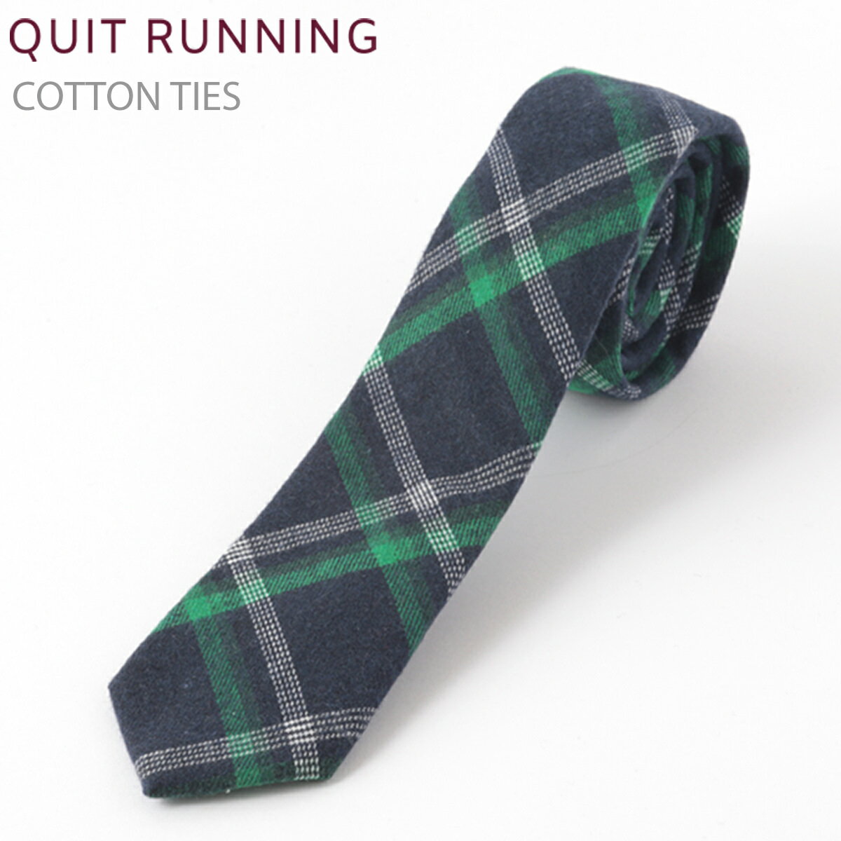 コットンネクタイ ナロータイ Quit Running グリーン ハンドメイド クイトランニング メンズ コットン 英国ブランド ロック 個性的 男性向け ビジネス 就活 ギフト 祝い 卒業式 トラッド