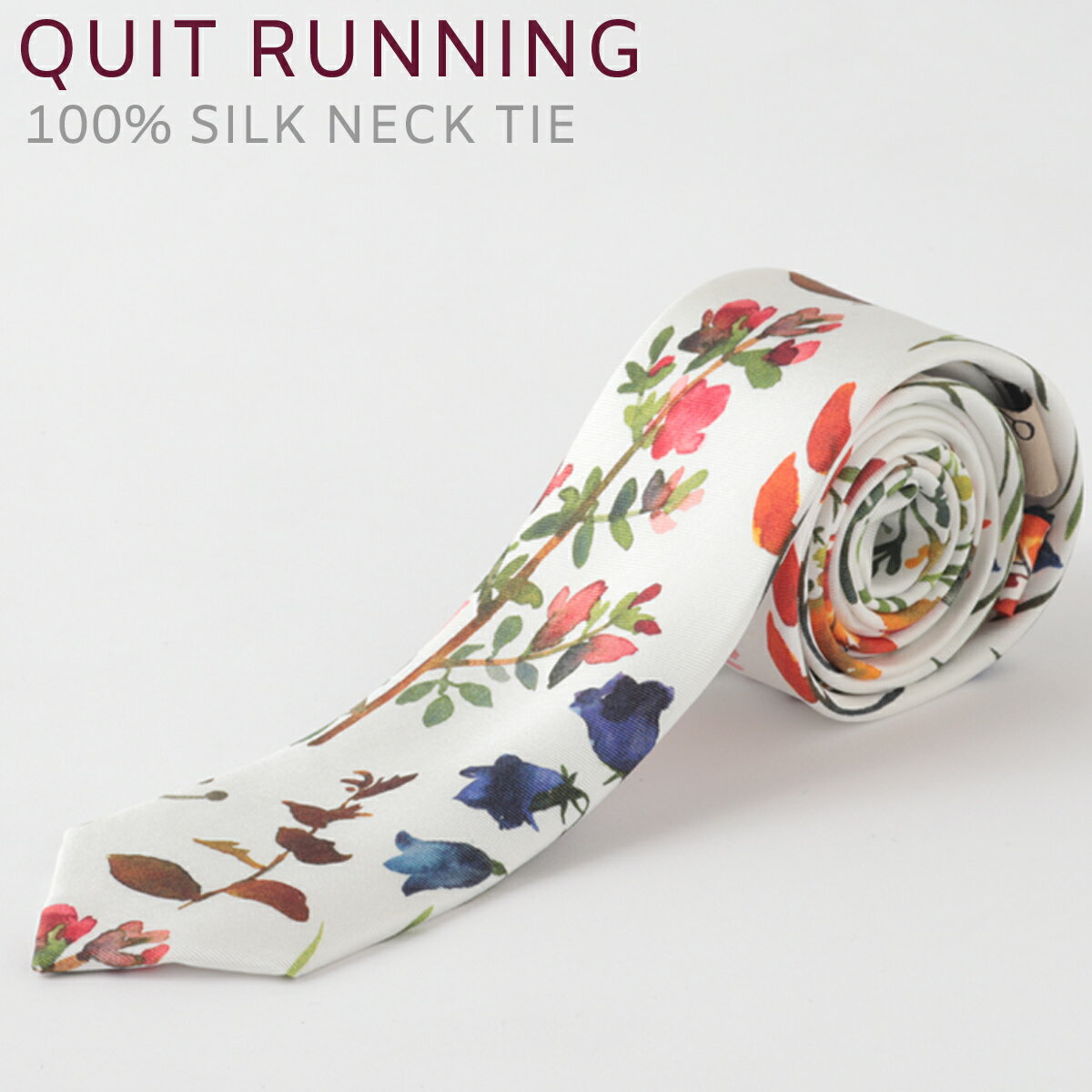 シルクネクタイ Quit Running フローラル フラワー 花柄 シルク ネクタイ ハンドメイド クイトランニング メンズ 英国ブランド ロック 個性的 音楽 男性向け プレゼント ギフト 祝い 卒業式