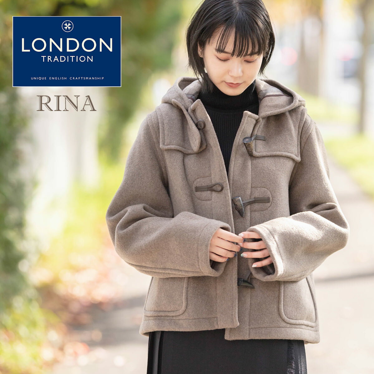 LONDON TRADITION レディース オーバーサイズ ダッフルコート RINA 特注 ショート丈 マッシュルーム 秋冬 英国製 ウール ロンドントラ..