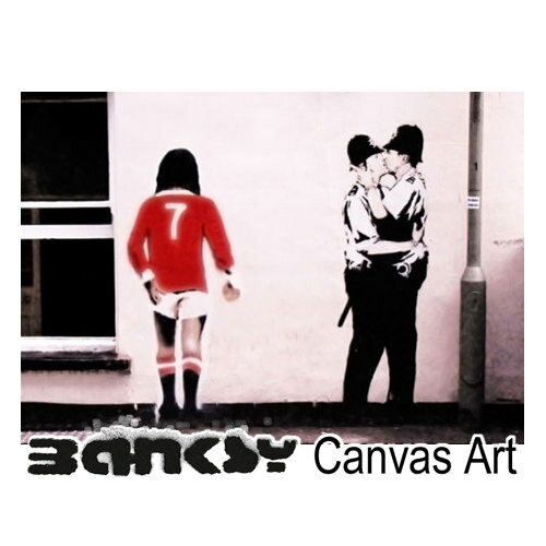 バンクシー 壁掛け アート アートパネル アートフレーム BANKSY CANVAS ART バンクシー " George Best Cop Kiss 1 " 60.5 x 40.5 絵画 絵 アート キャンバス キャンバスアート ロンドン グラフィティ 落書き bgbck1 ギフト トラッド