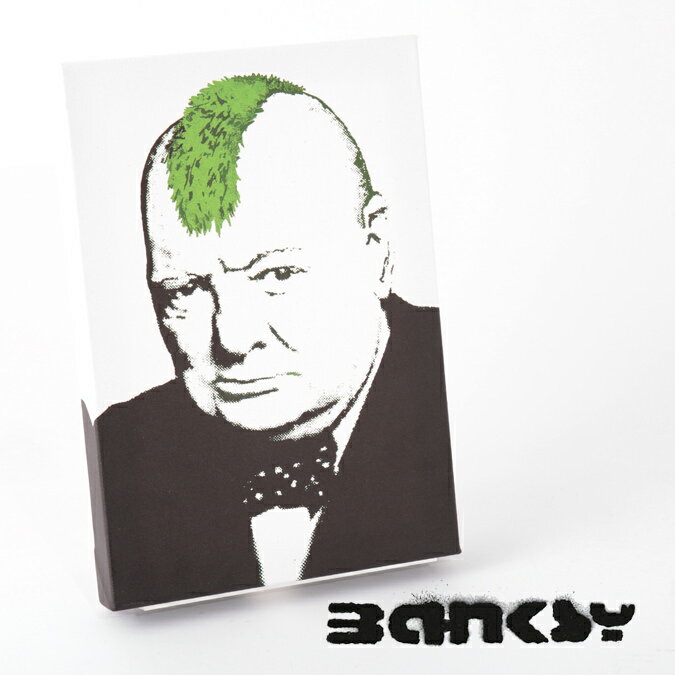 BANKSY CANVAS ART キャンバス アートファブリックパネル スモール "Churchill Punk Mohawk" 31.5cm × 21cm バンクシー チャーチル パンク モヒカン グリーン ギフト トラッド