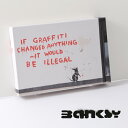 BANKSY CANVAS ART キャンバス アートファブリックパネル スモール "If Graffiti Changed Anything" 31.5cm × 21cm アート テキスト マウス ホワイト ギフト トラッド