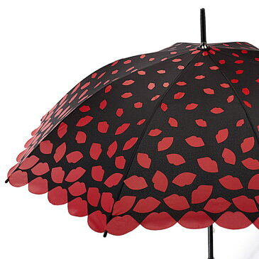 フルトン x ルルギネス 傘 Lulu Guinness x FULTON コラボ ケンジントン レーザーカットリップ ブラック レッド レディース 長傘 かさ プレゼント ギフト
