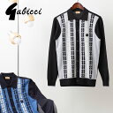 Gabicci メンズ ボタンスルー ストライプ ニットカーディガン 長袖 ブラック ネイビー ガビッチ 幾何学模様 モッズファッション プレゼント ギフト