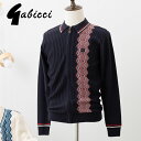 Gabicci メンズ ジップスルー ニットポロカーディガン 長袖 22AW 新作 クリーム ネイビー ガビッチ 幾何学模様 モッズファッション プレゼント ギフト その1