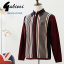 Gabicci メンズ ジップスルー ニットポロカーディガン 長袖 カベルネ ガビッチ ストライプ モッズファッション プレゼント ギフト