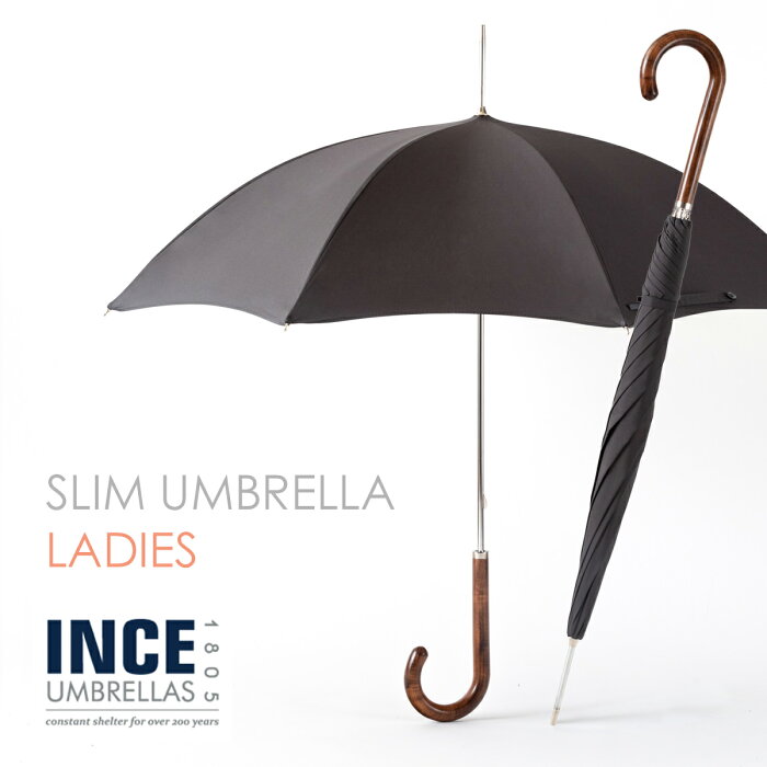 INCE UMBRELLA City Slim チャコール レディース 日傘兼用 長傘 21s新作 インスアンブレラ シティ スリム メープルウッドハンドル レディース 無地 かさ イギリス ロンドン ギフト トラッド inceladcs-charcoal