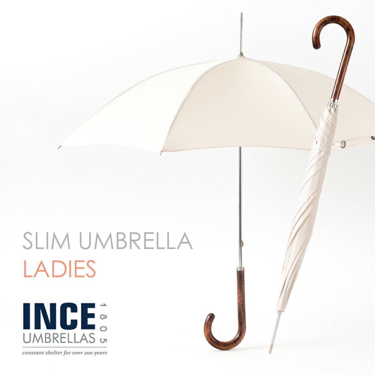 INCE UMBRELLA City Slim アイボリー レディース 日傘兼用 長傘 21s新作 インスアンブレラ シティ スリム メープルウッドハンドル レディース 無地 かさ イギリス ロンドン ギフト inceladcs-ivory