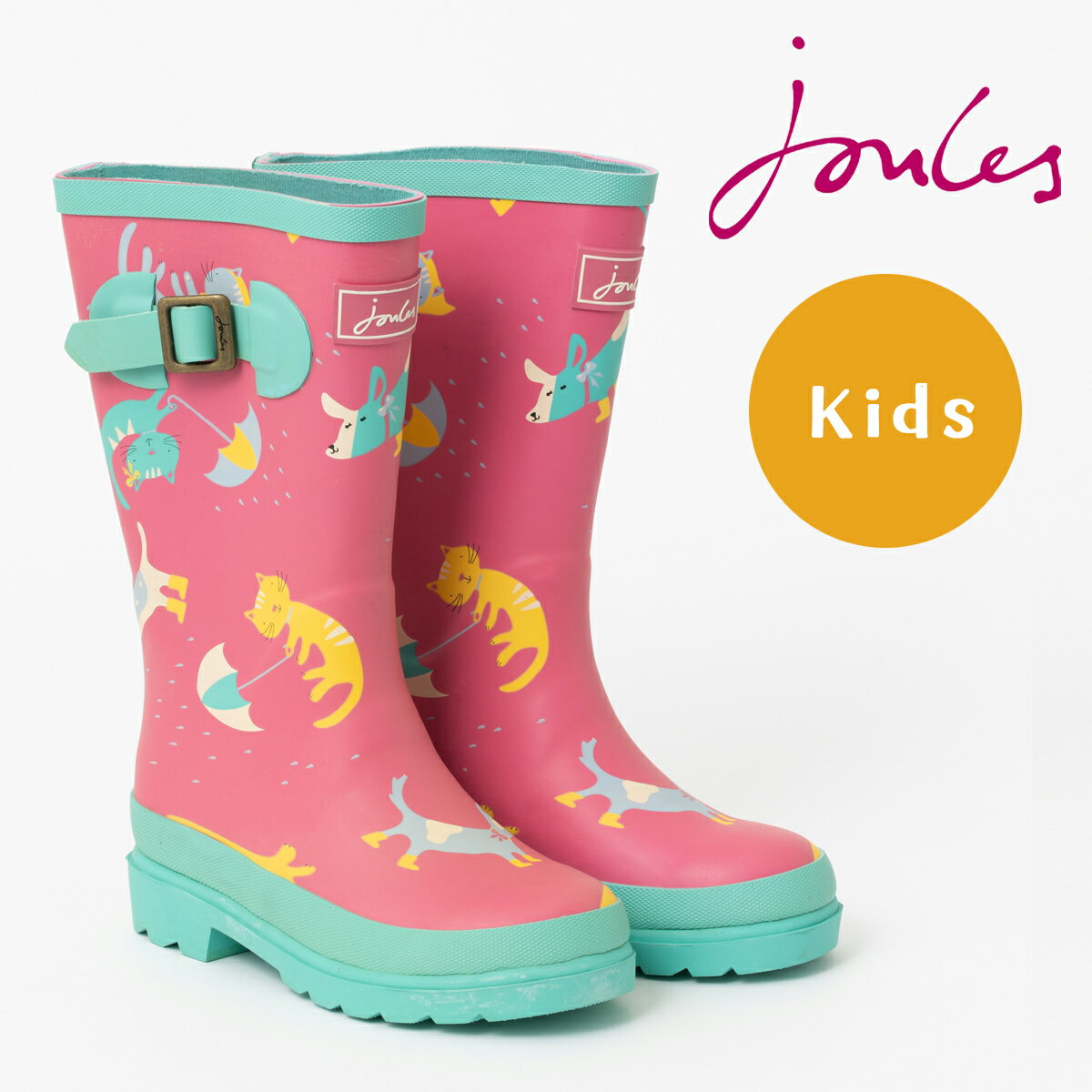 【訳あり】子供用 Joules ジュールス 長靴 キッズ用 レインブーツ ラバーブーツ ガールズウェリー キャッツ&ドッグ マルチカラー アニマル ユニセックス...