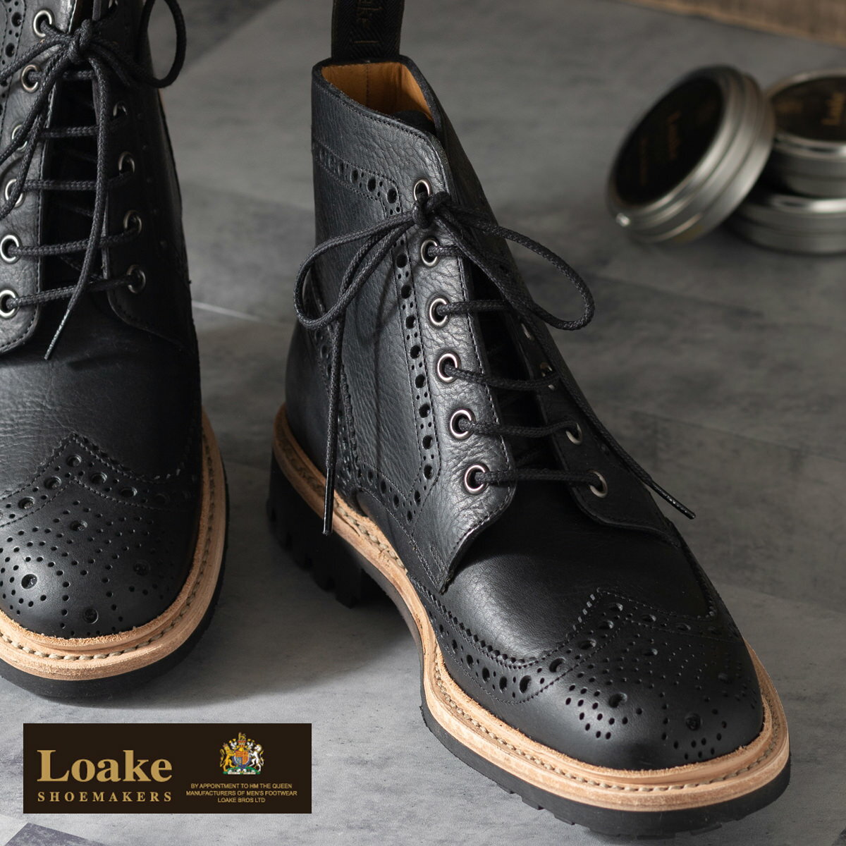 Loake England メンズ ブーツ ローク イングランド レザーシューズ 革靴 本革 ブローグダービーブーツ ウイングチップ メダリオン ショートブーツ ワークブーツ ブラック 英国王室御用達 F 3E FISHER カジュアル ビジネス ギフト トラッド