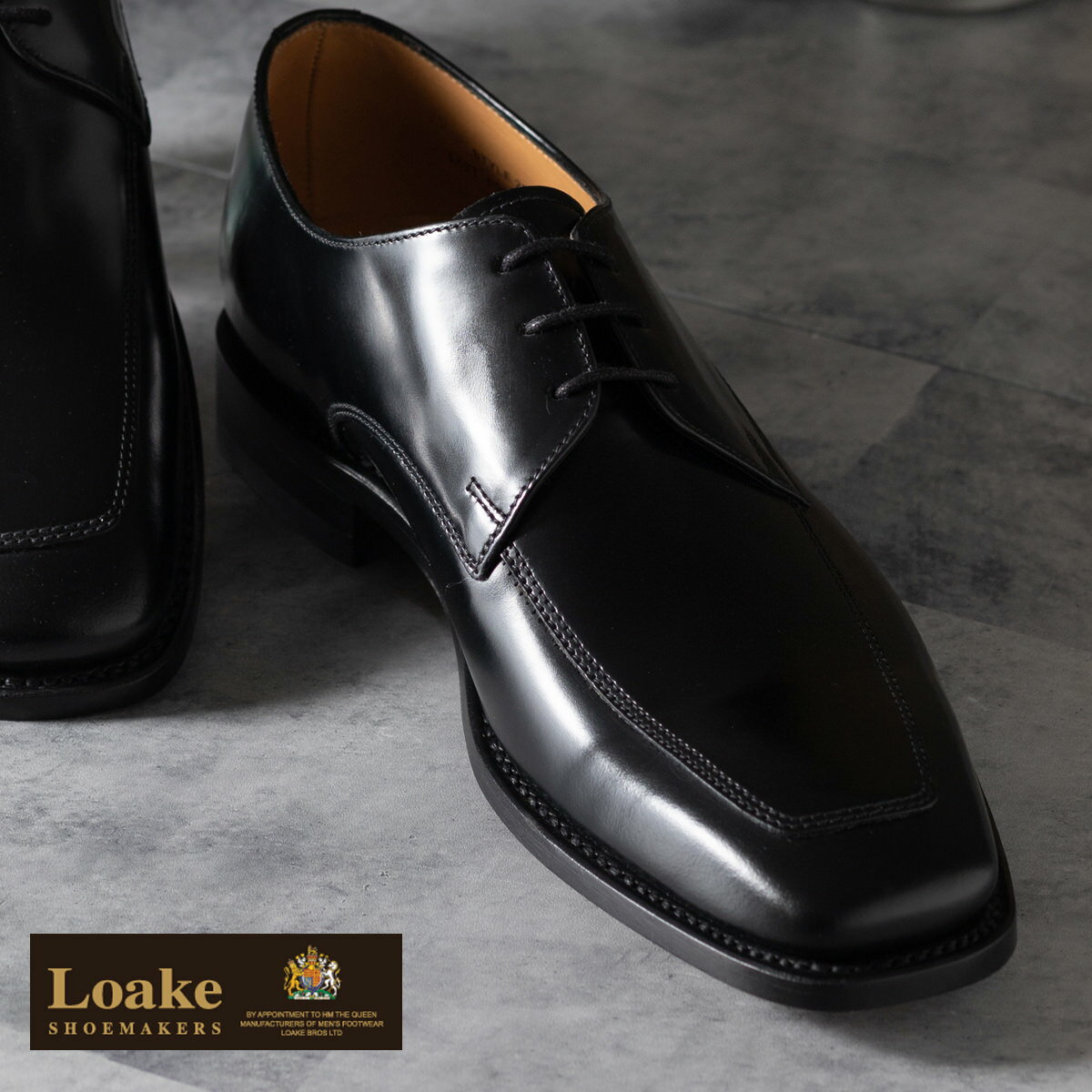Loake England ローク 革靴 本革 メンズ L1 259 エプロンダービーシューズ ブラック Uチップ スクエアトゥ ドレスシューズ レザーシューズ 英国王室御用達 G 4E ビジネス カジュアル ギフト トラッド