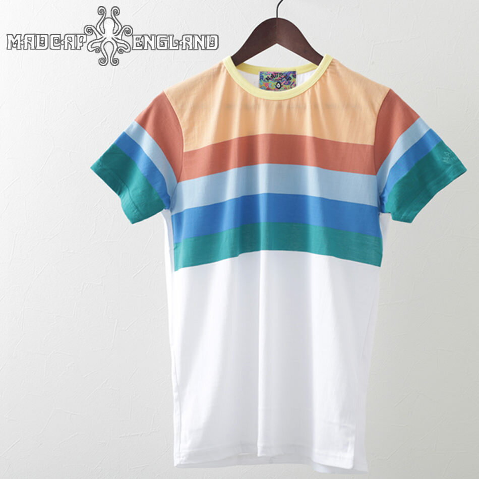 Madcap England Tシャツ ストライプ Rainbow White マッドキャップ メンズ ギフト トラッド