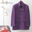 Madcap England メンズ ジャケットコート バロック ペイズリー ダマスク コーデュロイ ダブルボタン グレープ パープル サイケデリック マッドキ...