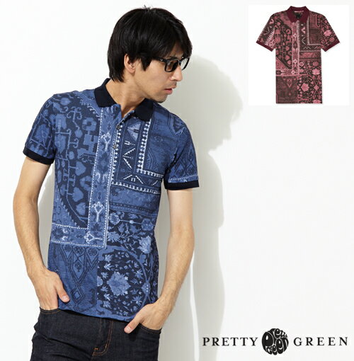 プリティーグリーン Pretty Green プリティグリーン ポロシャツ ポロ シャツ ペルシアンプリント レトロ Pretty Green メンズ モッズファッション ギフト トラッド