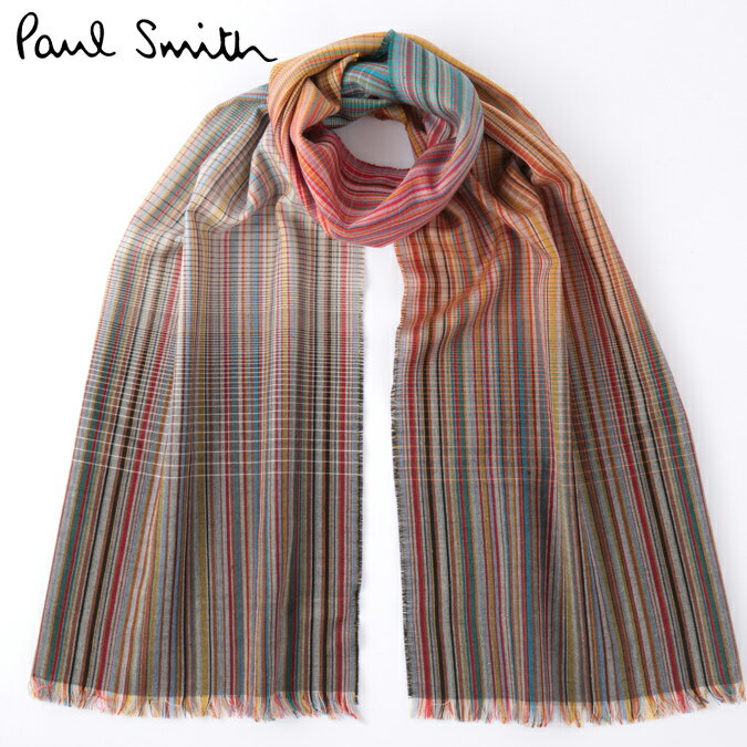 セール SALE PAUL SMITH メンズ マフラー スカーフ シルク ウール ポールスミス 大判 マルチストライプ モッズファッション 英国製 Made in England ギフト ロング 長い トラッド