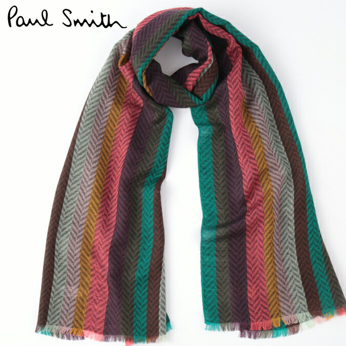 PAUL SMITH メンズ マフラー ポールスミス スカーフ ラムズウール ヘリンボーン 大判 マルチ モッズファッション 英国製 ギフト ロング 長い トラッド