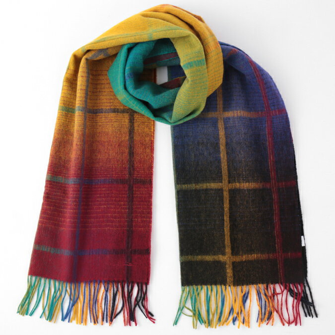 PAUL SMITH マフラー ポールスミス スカーフ ラムズウール グラデーション 大判ストール チェック 190×52cm 3色 ネイビー グレー マルチ メンズ モッズファッション 英国製 ギフト トラッド