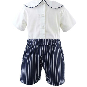 レイチェルライリー キッズ 子供服 男の子 シャツ&パンツセット Rachel Riley ネイビー 丸襟 英国王室 Pintuck Shirt & Striped Short Set ギフト 誕生日 赤ちゃん 結婚式 春夏 トラッド