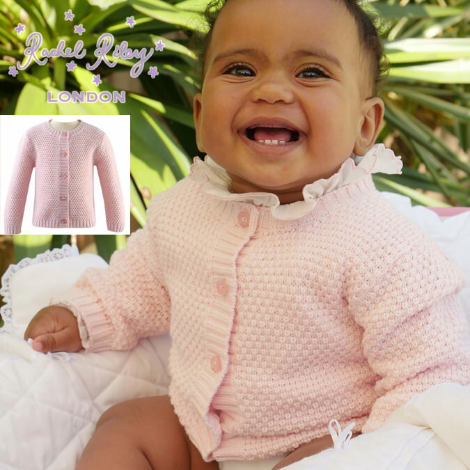 レイチェルライリー 女の子 キッズ 子供服 カーディガン ニット モススティッチ ラウンドネック Rachel Riley コットン ピンク 英国王室 Moss...