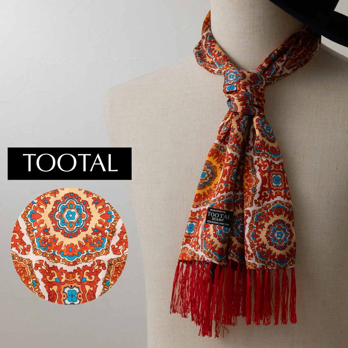 Tootal Vintage ユニセックス ピュア シルク スカーフ ネクタリン トゥータル ヴィンテージ UKデザイン フリンジ レディース メンズ 男女兼用 ギフト プレゼント トラッド