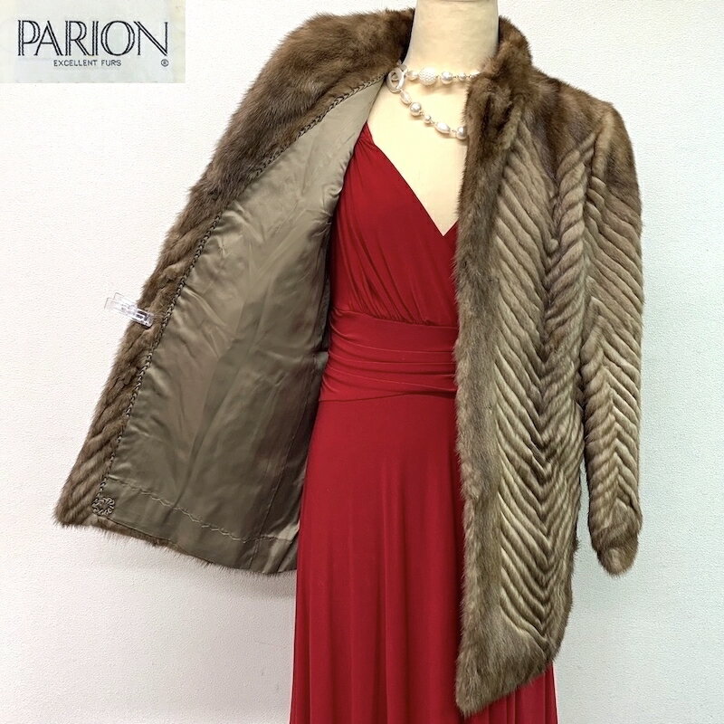 毛皮コート パステルミンク シェブロン PARION MINK リアルファー realfur 本物毛皮 ミディアム丈 着丈71cm 裾周囲104cm club藤 596 l-y