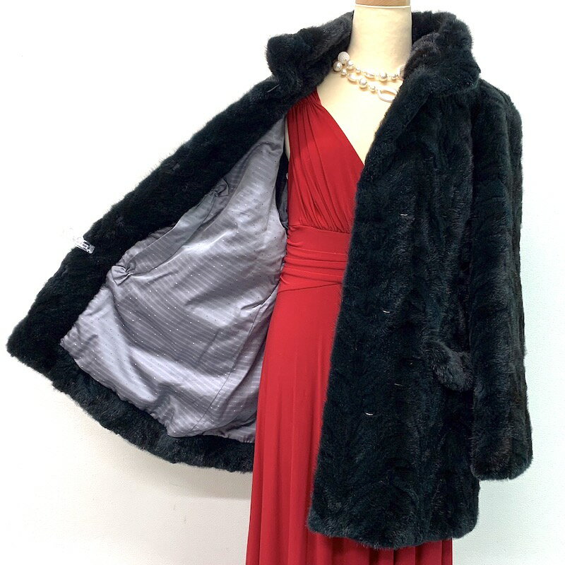 毛皮コート 染カラーシェアードミンク MINK リアルファー realfur ミディアム丈 着丈80cm 裾周囲136cm club藤 N783 l-y