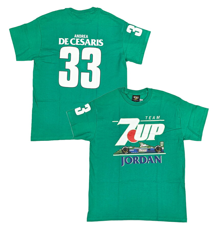 ジョーダン グランプリ 7up チーム #33 アンドレア デ チェザリス Tシャツ / グリーン レトロGP オフィシャル F1