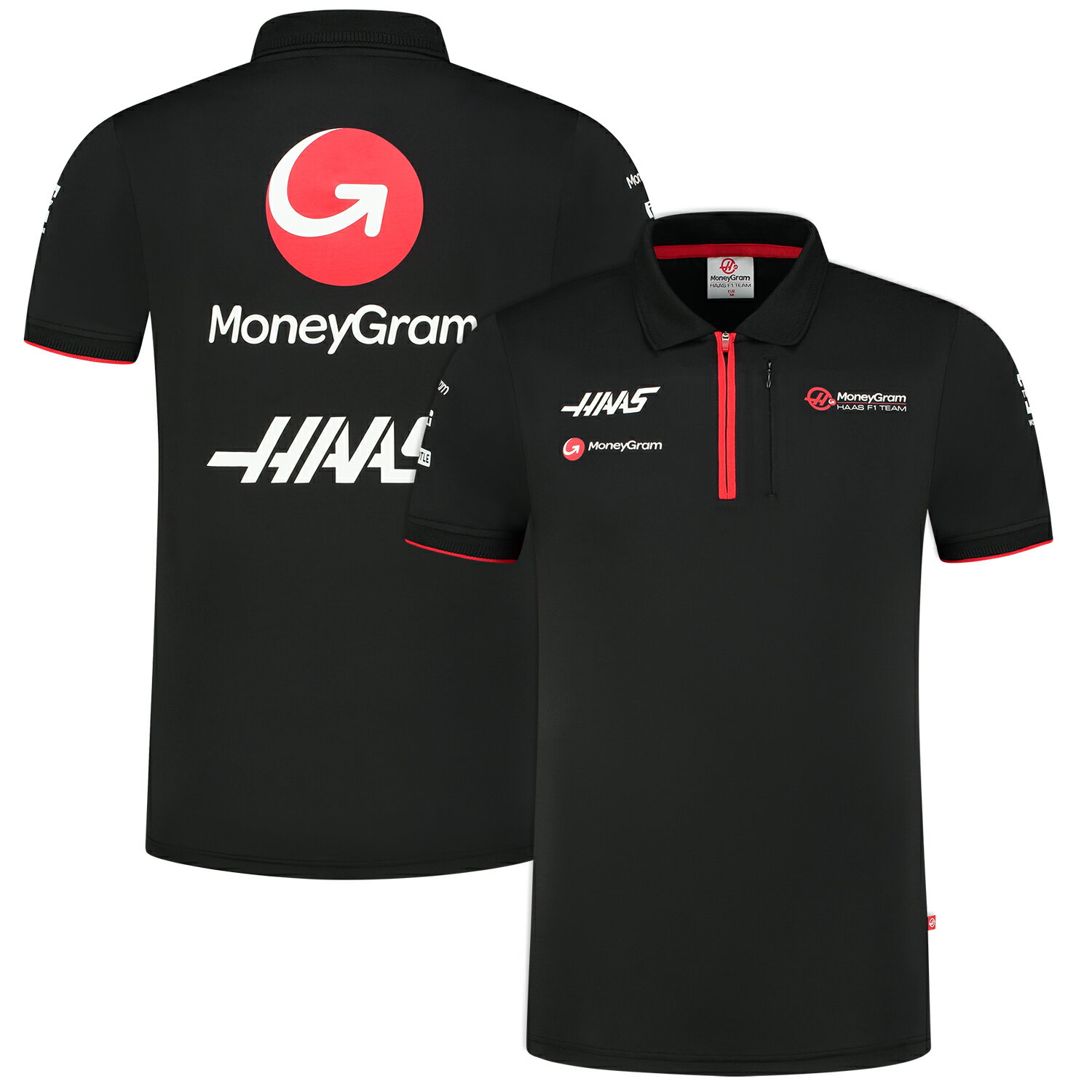 2023 ハース HAAS F1 チーム ポロシャツ ブラック / レッド 公式 F1 半袖 黒 赤