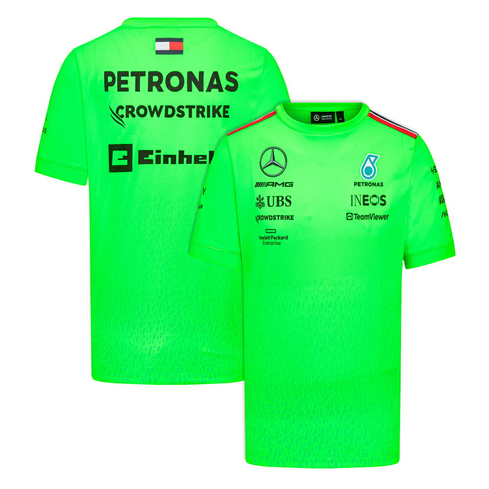 2023 メルセデス AMG ペトロナス チーム オフィシャル セットアップ Tシャツ グリーン 半袖 蛍光グリーン F1 Mercedes