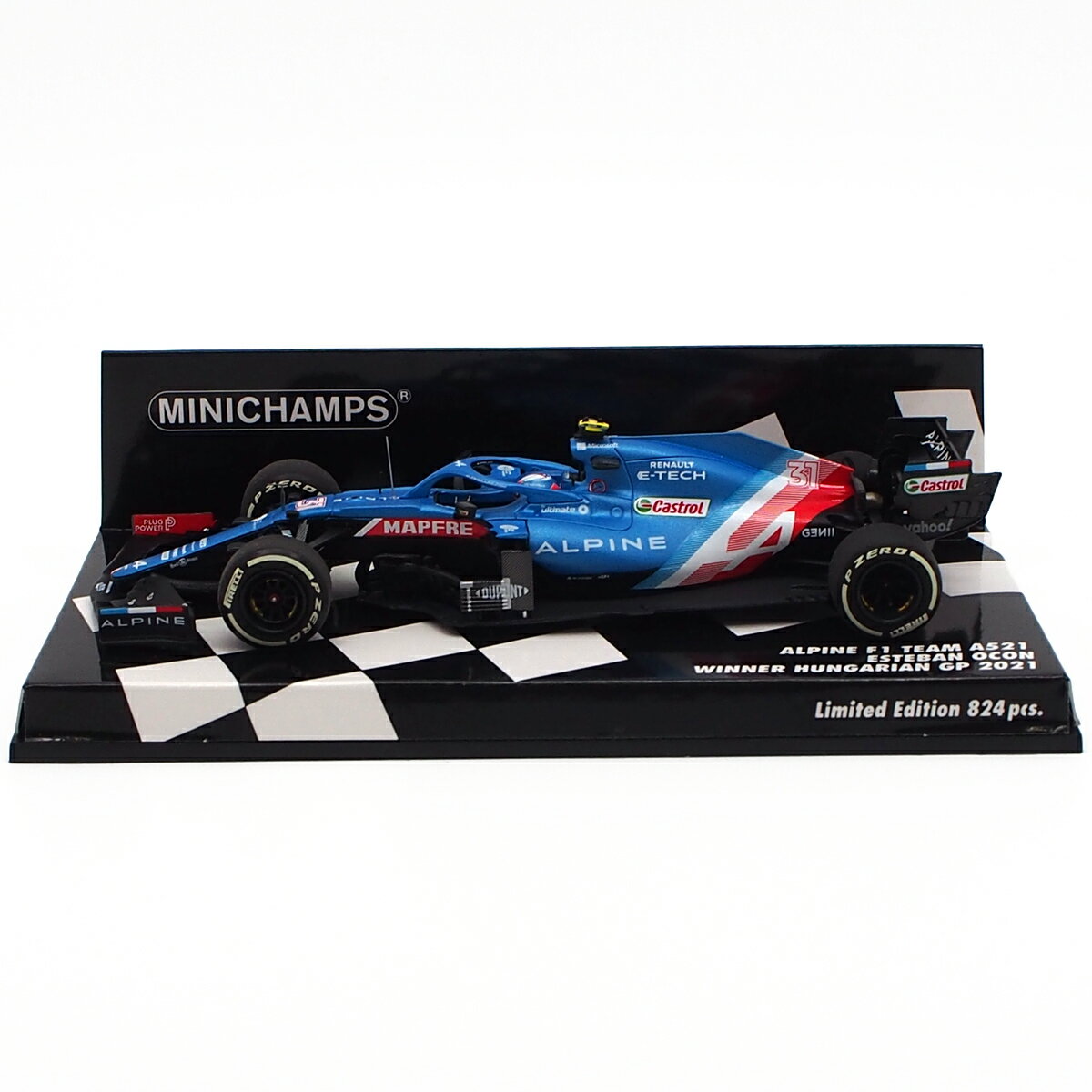 ミニチャンプス 1/43 アルピーヌ F1 チーム A521 エステバン オコン 2021年 ハンガリーGP ウィナー 模型 ミニチュア ミニカー モデルカー 417211231