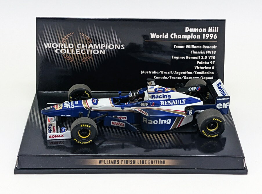 ミニチャンプス 1/43 ウィリアムズ ルノー FW18 デイモン ヒル 1996年 ワールドチャンピオン ウェザリング仕様 模型 ミニチュア ミニカー モデルカー F1