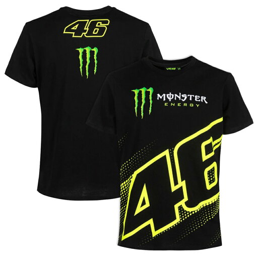 バレンティーノ ロッシ VR46 ドット #46 モンスターエナジー Tシャツ ブラック バレンティーノ ロッシ VR46 ドット #46 モンスターエナジー Tシャツ ブラック