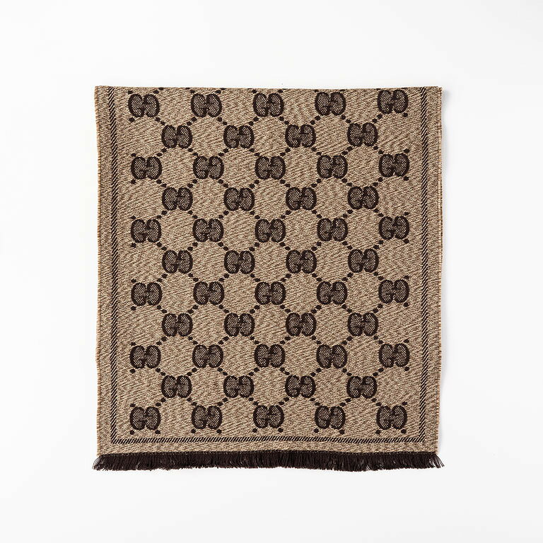 【海外買付品】GUCCI(グッチ)マフラー GG ウールジャカード スカーフ<ブラウン>