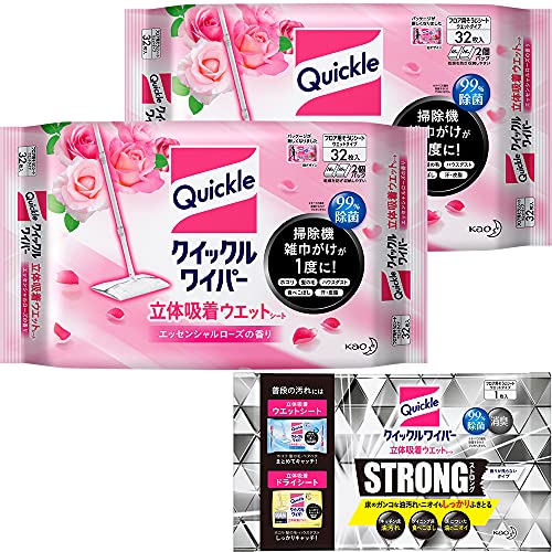 【クーポン配布中】 【まとめ買い】クイックルワイパー立体吸着ウエットシート ローズの香り 32枚×2個+ストロング1枚シート付 【クーポン配布中】 【まとめ買い】クイックルワイパー立体吸着ウエットシート ローズの香り 32枚×2個+ストロング1枚シート付