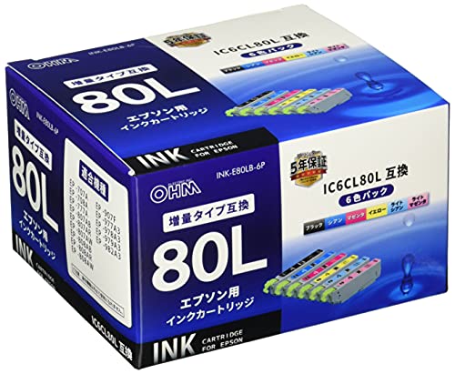 【クーポン配布中】 オーム電機　エプソン互換インク　IC6CL80L互換　6色パック　INK-E80LB-6P
