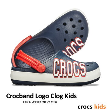 ▲￥1980 送料無料▼ CROCS【クロックス】Crocband Logo Clog Kids/ クロックバンド ロゴ クロッグ キッズ/ ネイビー｜ケイマン サンダル ビーサン