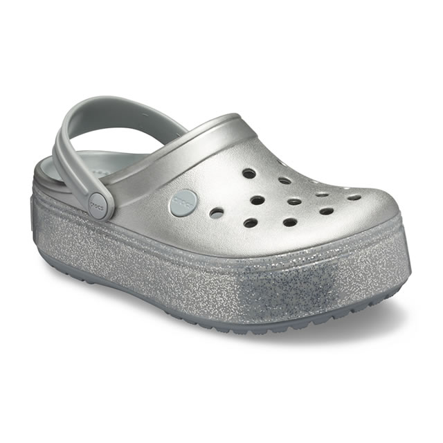 ・クロックス《キッズ》クロックバンド プラットフォーム メタリック クロッグ/シルバー/ CROCS/Crocband Platform Metallic Clog Girls/Silver ｜