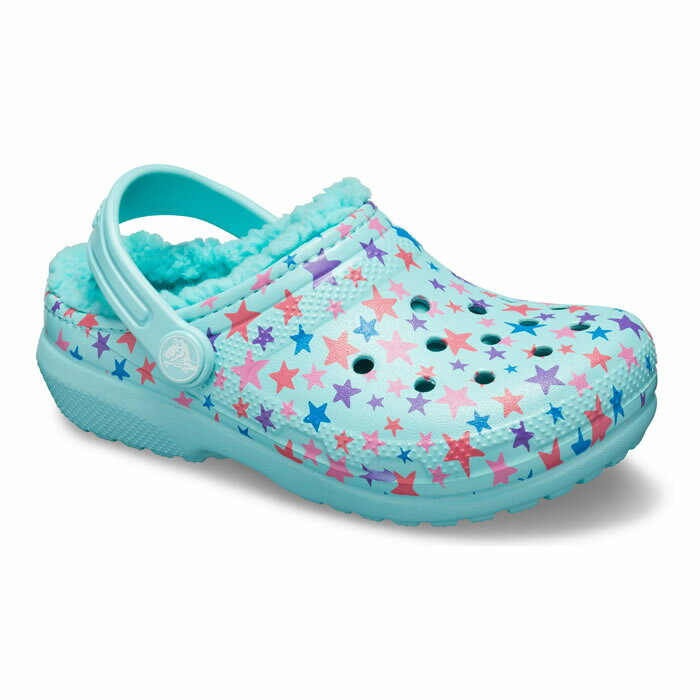 ・クロックス ボア《キッズ》クラシック プリンテッド ラインド クロッグ/アイス ブルー/ CROCS/Classic Printed Lined Clog/Ice Blue ｜**