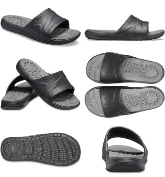 ..CROCS【クロックス】Reviva Slide / リバイバ スライド / ブラック×スレートグレー ｜※※ メンズ レディース サンダル スポーツサンダル シャワーサンダル ビーチサンダル リカバリーサンダル