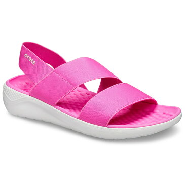 ▲￥3480 送料無料▼ CROCS【クロックス】LiteRide Stretch Sandal W/ ライトライド ストレッチ サンダル ウィメンズ/ エレクトリックピンク×オールモストホワイト｜