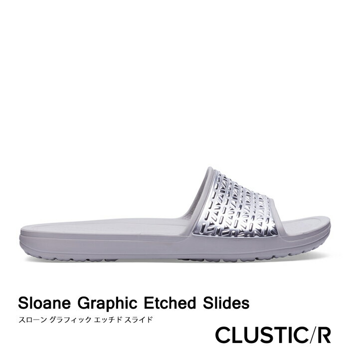 ・クロックス《レディース》スローン グラフィック エッチド スライド /パール ホワイトxシルバー/ CROCS/Sloane Graphic Etched Slide/Pearl WhitexSilver ｜**