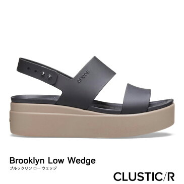 ・CROCS【クロックス/レディース】Brooklyn Low Wedge/ ブルックリン ロー ウェッジ/ ブラック×マッシュルーム｜サンダル フラット パンプス ワーク オフィスナース 医療 バレー コンフォート