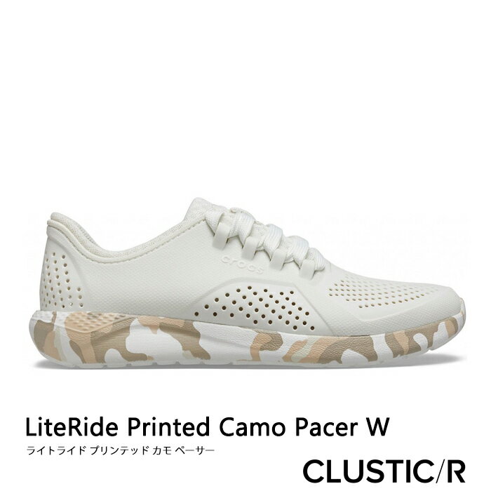 ・クロックス《レディース》ライトライド プリンテッド カモ ペーサー/オールモスト ホワイト/ CROCS/W LiteRide Printed Camo Pacer/Almost White #