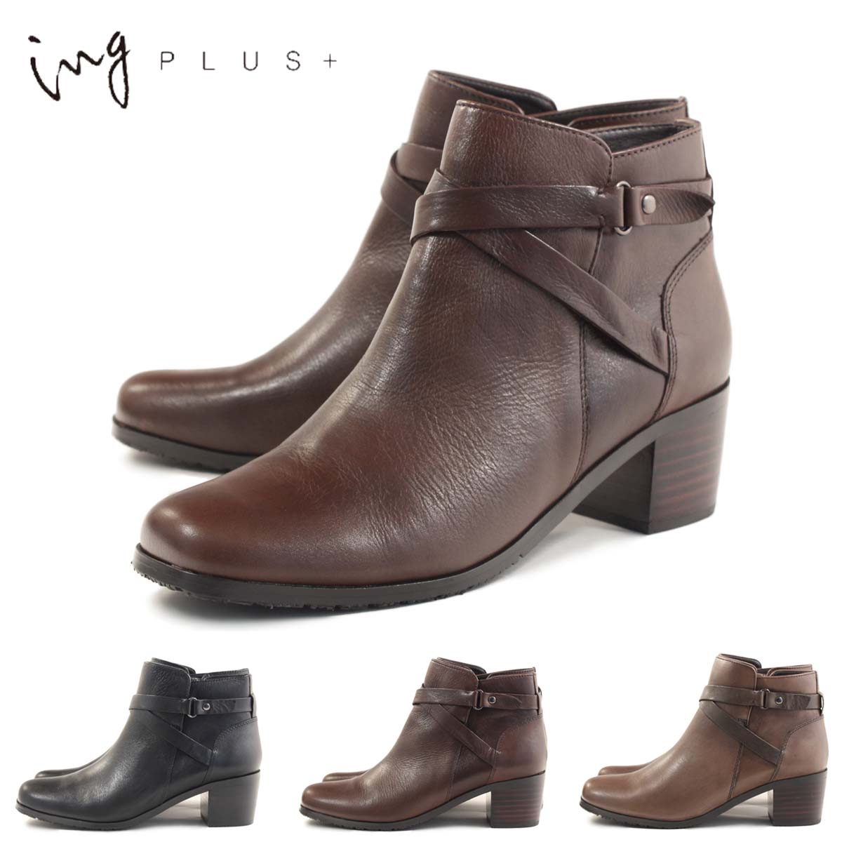 【イングプラス ing　PLUS+】 【ブーツ】クロスベルトショートブーツ ing3605　IPS3605