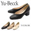 Yu-Becck ユービック パンプス チャンキー ヒール シンプル キレイ トレンド Vカット センターシーム スクエアトゥ ブラック 通勤 疲れにくい 歩きやすい 春 秋 44-2183