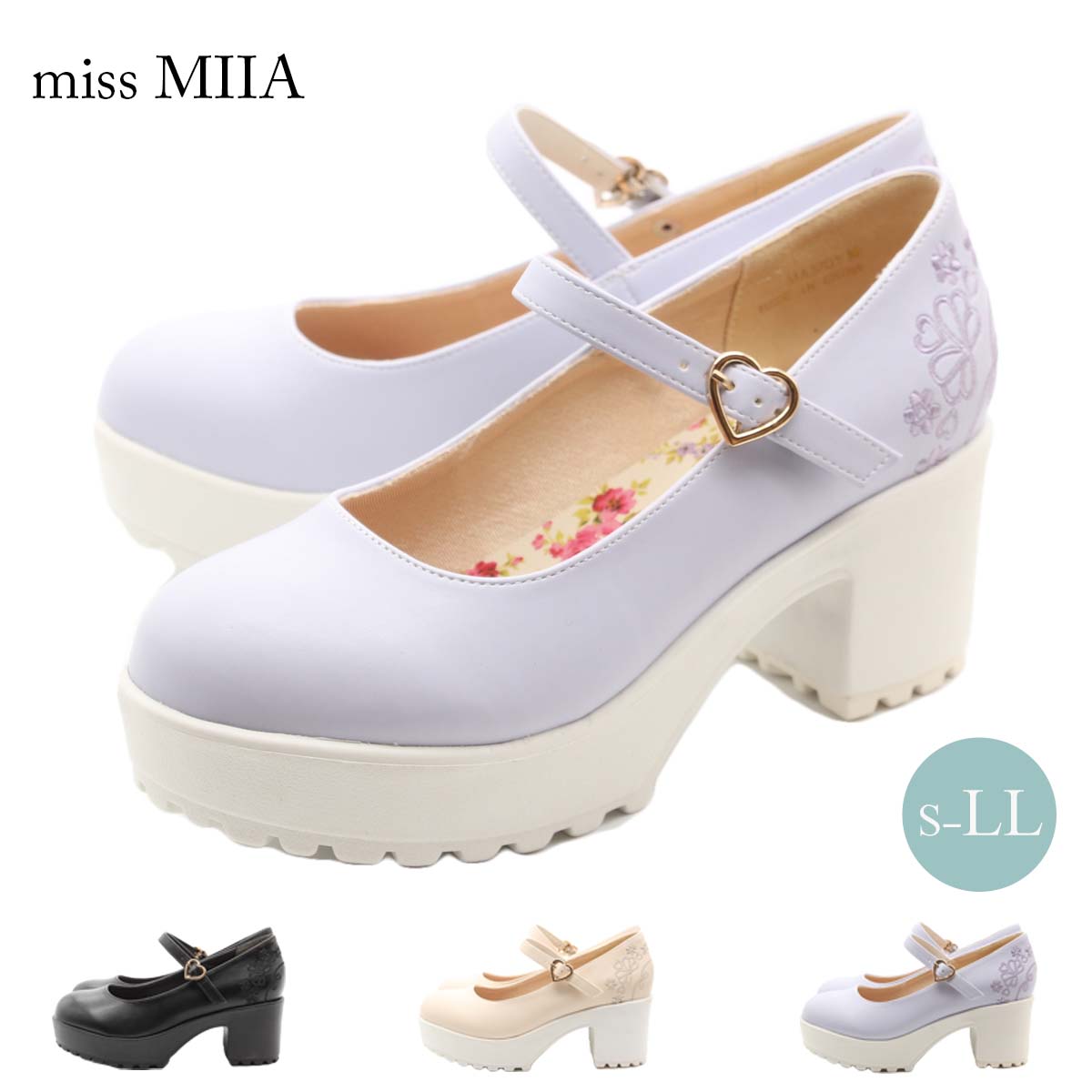 【お買い物マラソン開催中！お得なクーポン×P最大46倍！】 miss MIIA ミスミーア パンプス ストラップ チャンキーヒール 太めヒール 歩きやすい 疲れにくい トレンド かわいい 淡いカラー 春夏 美脚 ma3701