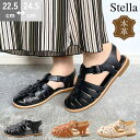 Stella ステラ 本革 グルカサンダル ストラップ ゴム レザー カジュアル ローヒール ぺたんこ 3E 軽量 痛くない 柔らかい 疲れない 天然皮革 レディース 靴 25-3605