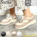 【連休限定!お得なクーポン×P2倍!】 Stella ステラ レザー スニーカー サイドジップ レースアップ 4E 外反母趾 ゆったり 本革 天然皮革 チャック 紐 コンフォート カジュアル シューズ 痛くない 柔らかい 疲れない レディース 靴 25-4090